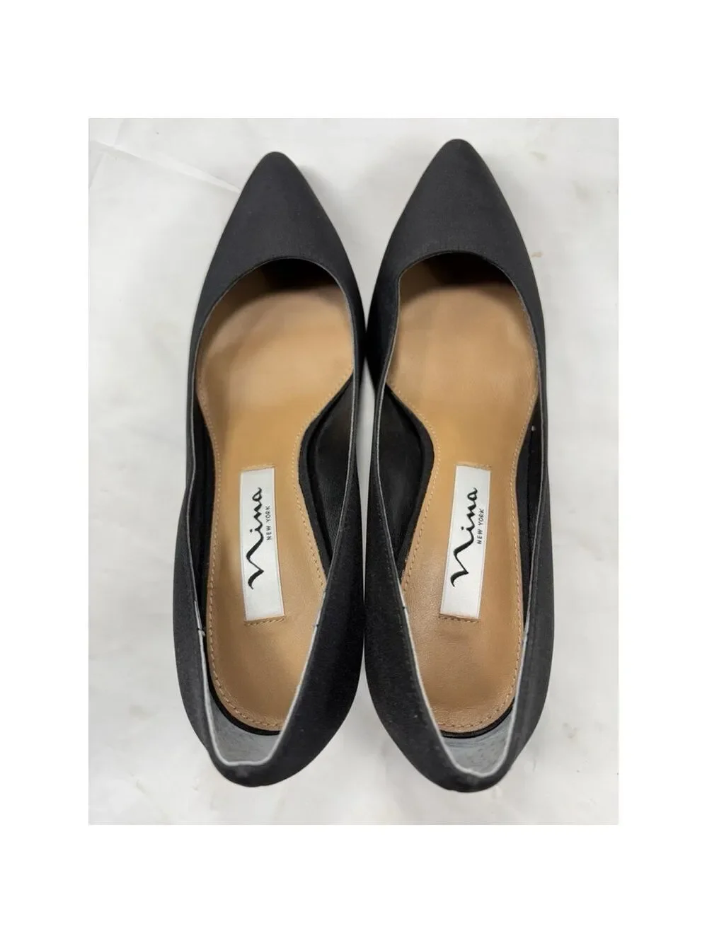 NINA 60-FP Black PEAU Fabric Women’s Pump Dress Shoe Pointy Toe size 6 W